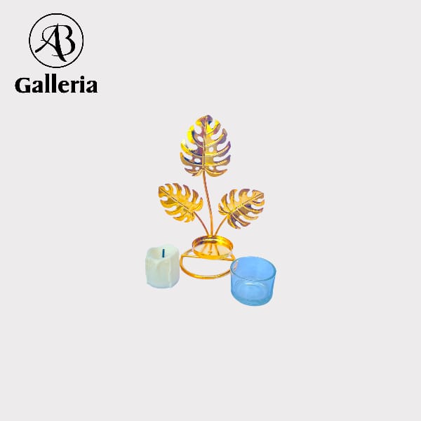 3 Golden Leave candles Holder