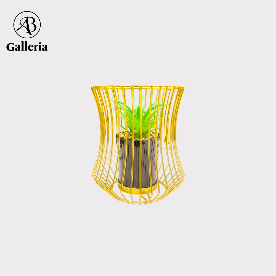 Artificial Cactus Plant In Golden Metal Cage