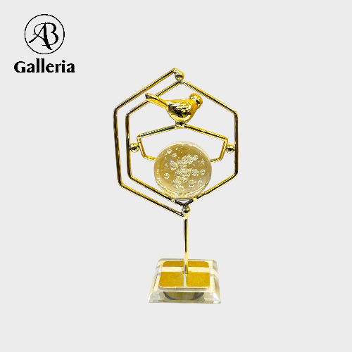 Artisan Geometric Gold Sparrow Sculpture Collection – Crystal Accents & Modern Metal Art