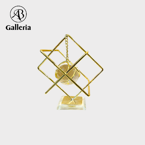 Modern Geometric Gold Frame Sculpture – Crystal Sphere Floating Art Decor